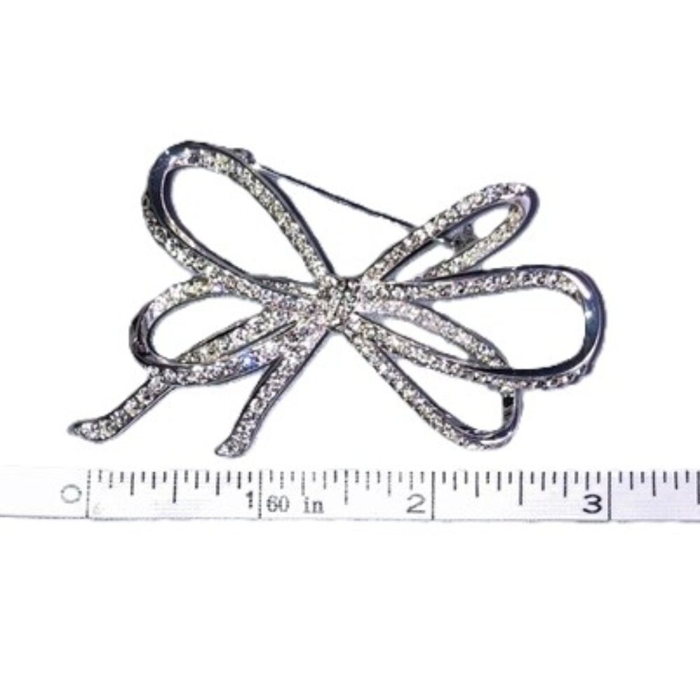Designer Rhinestone Bow Ribbon Pin/Brooch | Anne Klein - Picture 7 of 10